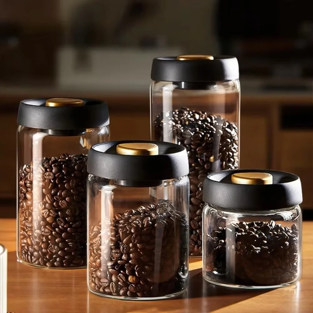 Vacuum Sealed Tank Transparent Glass Coffee Beans Food Storage Jars Household Moisture-proof Air Extraction Airtight Container