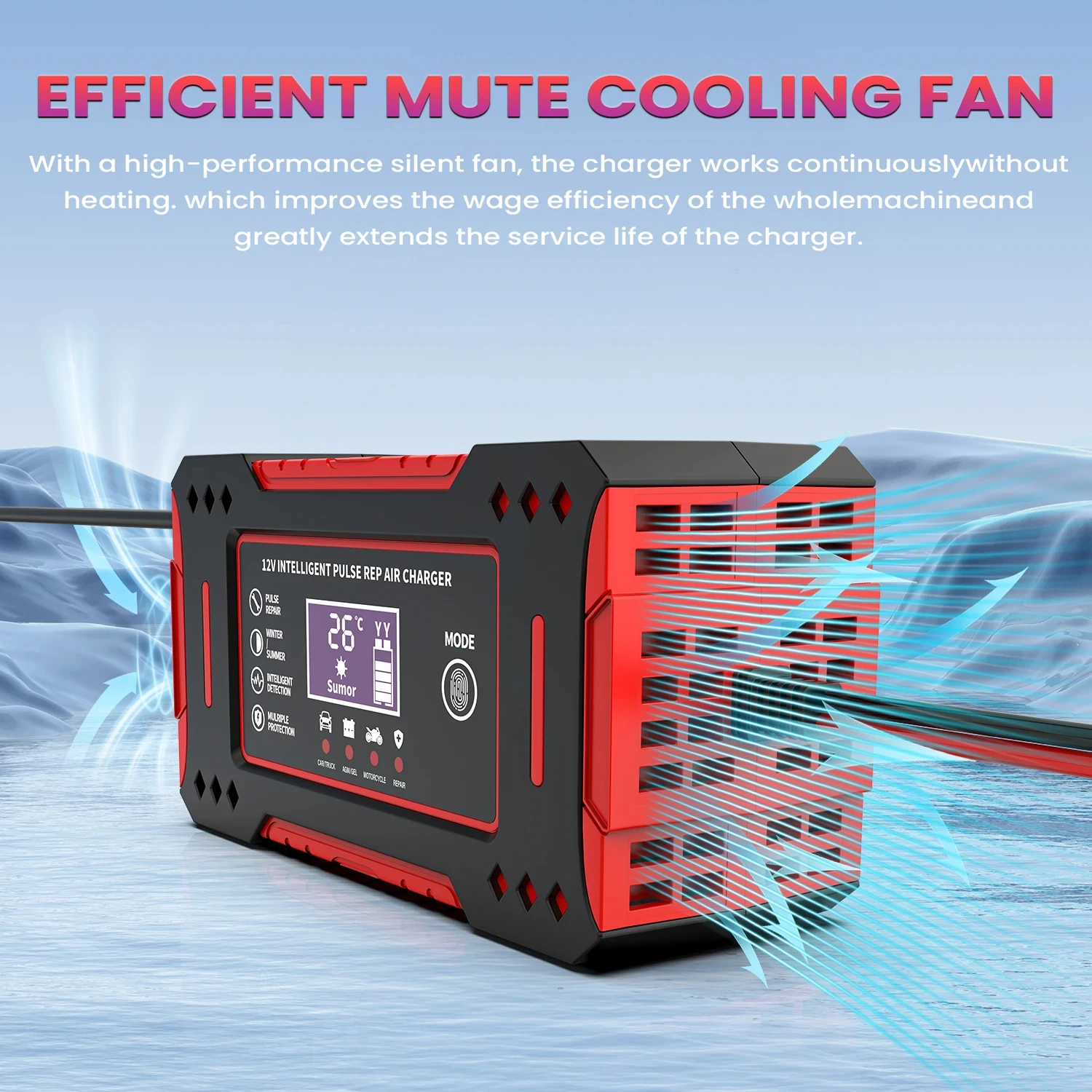 6A 12V Intelligent Car Battery Charger Car and Motorcycle Battery Charging Unit Lead-Acid Battery Repair LCD Display - Image 4