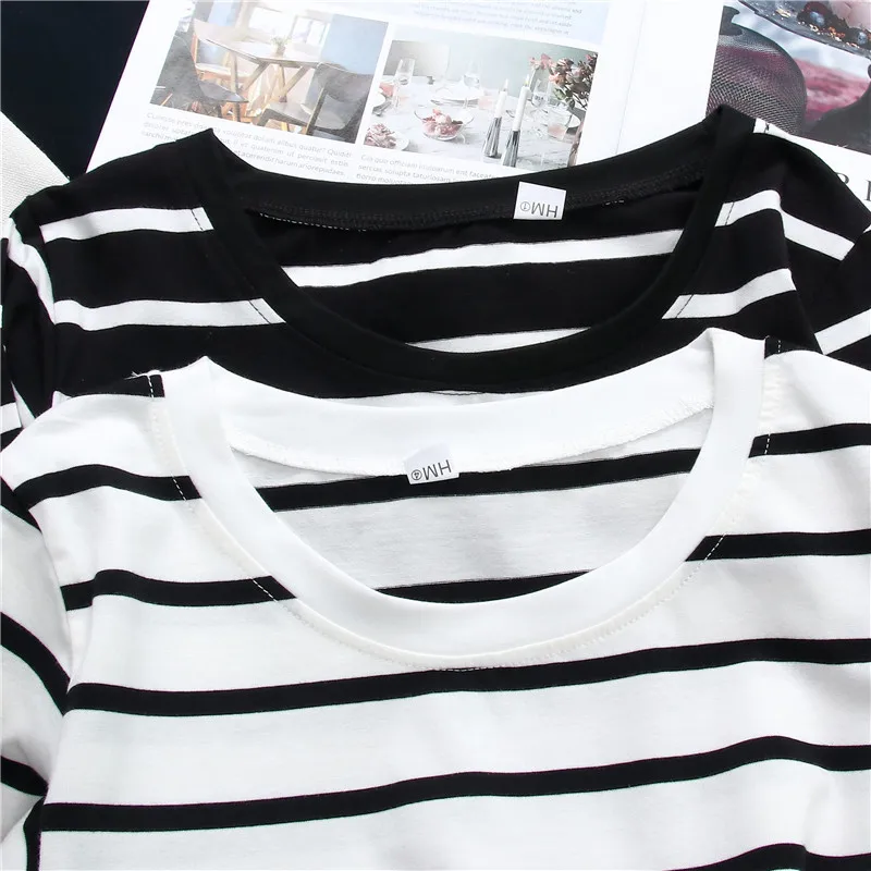 1PC Spring and Autumn Winter Black Striped Top with Foreign Style Ins Bottom Shirt Women Long Sleeve T-shirt - Image 5