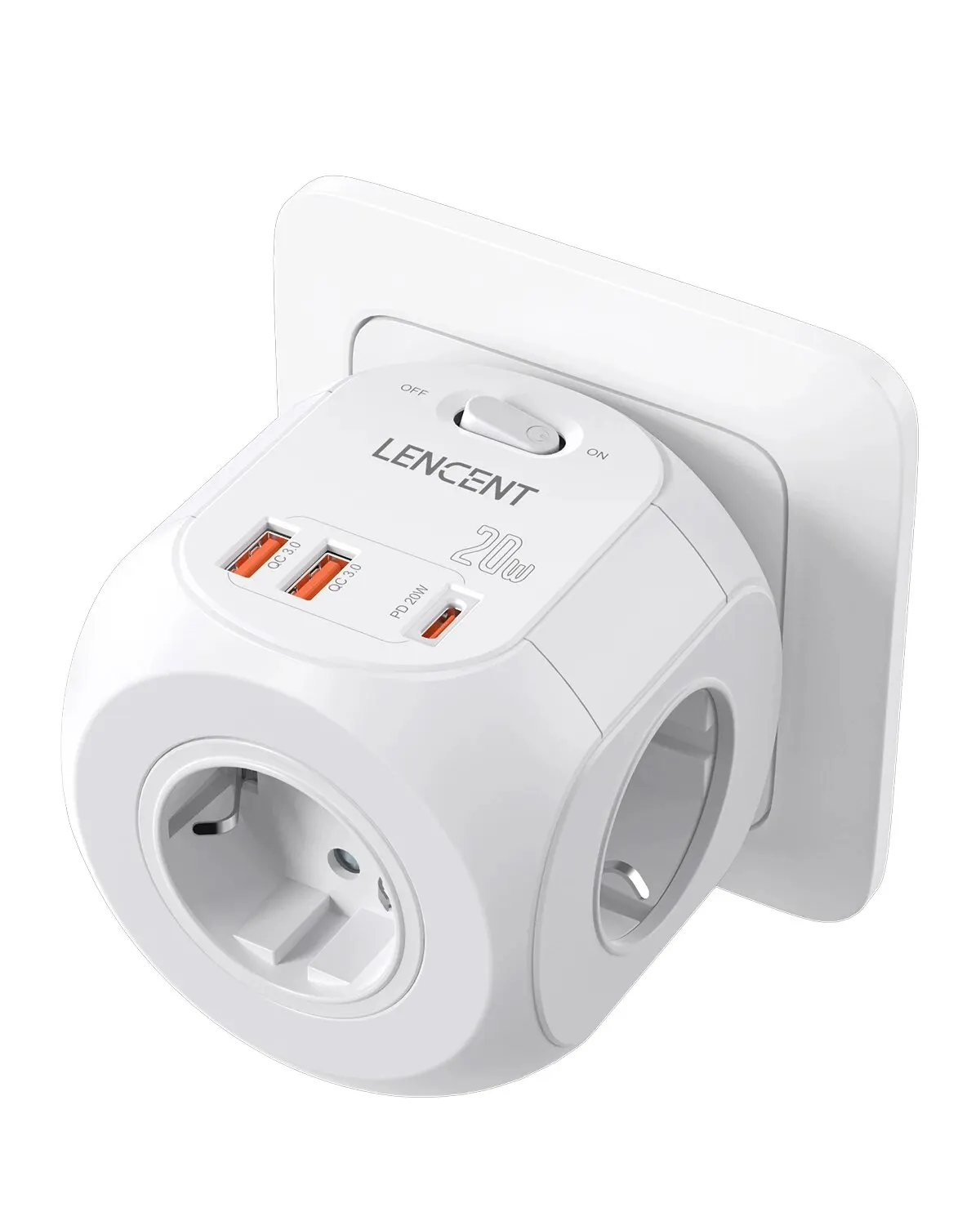 LENCENT Wall Socket Extender with 3 AC Outlets 3 USB Ports And1 Type C 7-in-1 EU Plug Charger On/Off Switch for Home - Image 9