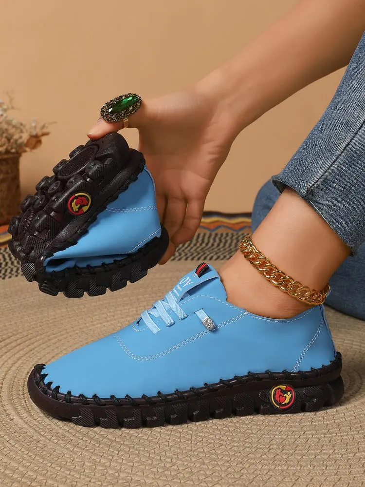 2025 Spring and Autumn Hand-stitched Single Shoes Large Size Women's Shoes Middle-aged Mom Shoes White Shoes Flat Casual Shoes - Image 15