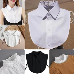 Women's Solid Colour Black White Vertical Small Flip Collar Versatile Shirt Jumper Jumper Fashion Lace False Collar Four Seasons