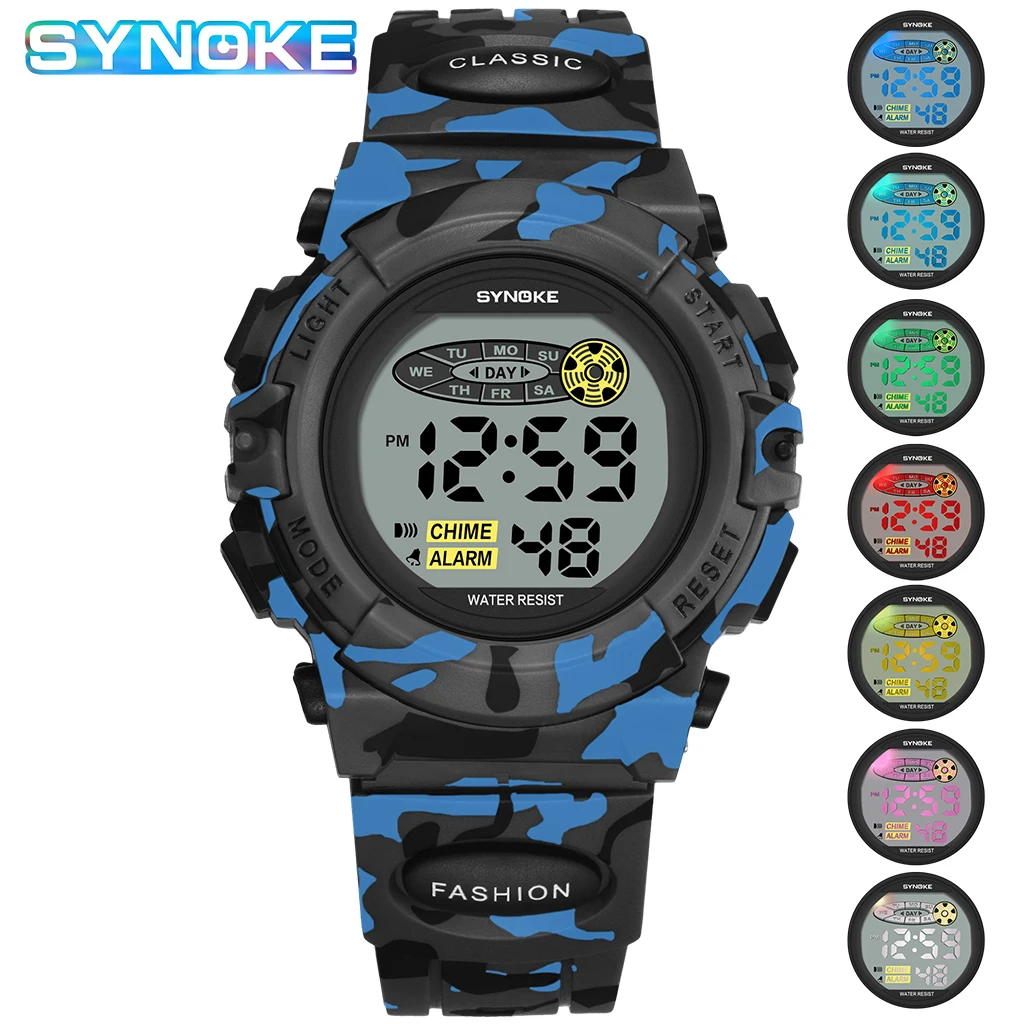 SYNOKE Student Sport Watch For Kids Colorful Electronic Watches Waterproof Clock Children Digital Watch For Boys Camouflage - Image 6