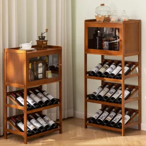 Solid Bamboo Wine Rack 3/4-Tier Floor Freestanding Storage Wines Holder Display Wobble-Free Shelves for Kitchen Bar