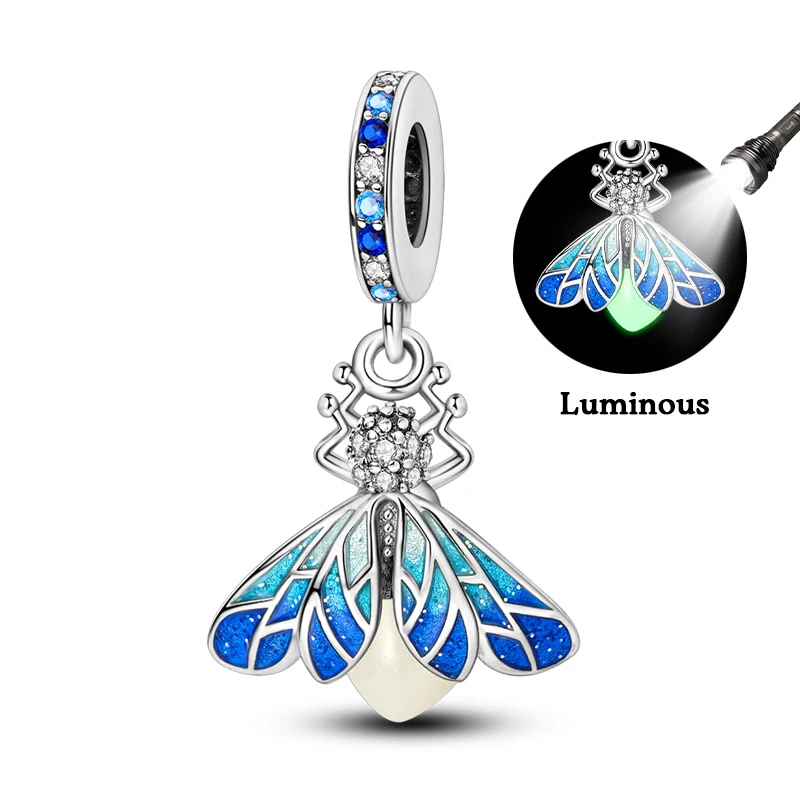 100% 925 Sterling Silver Creative Blue Luminous Firefly Charms Pendants Fit Qikaola 925 Original Bracelets DIY Birthday Jewelry - Image 24