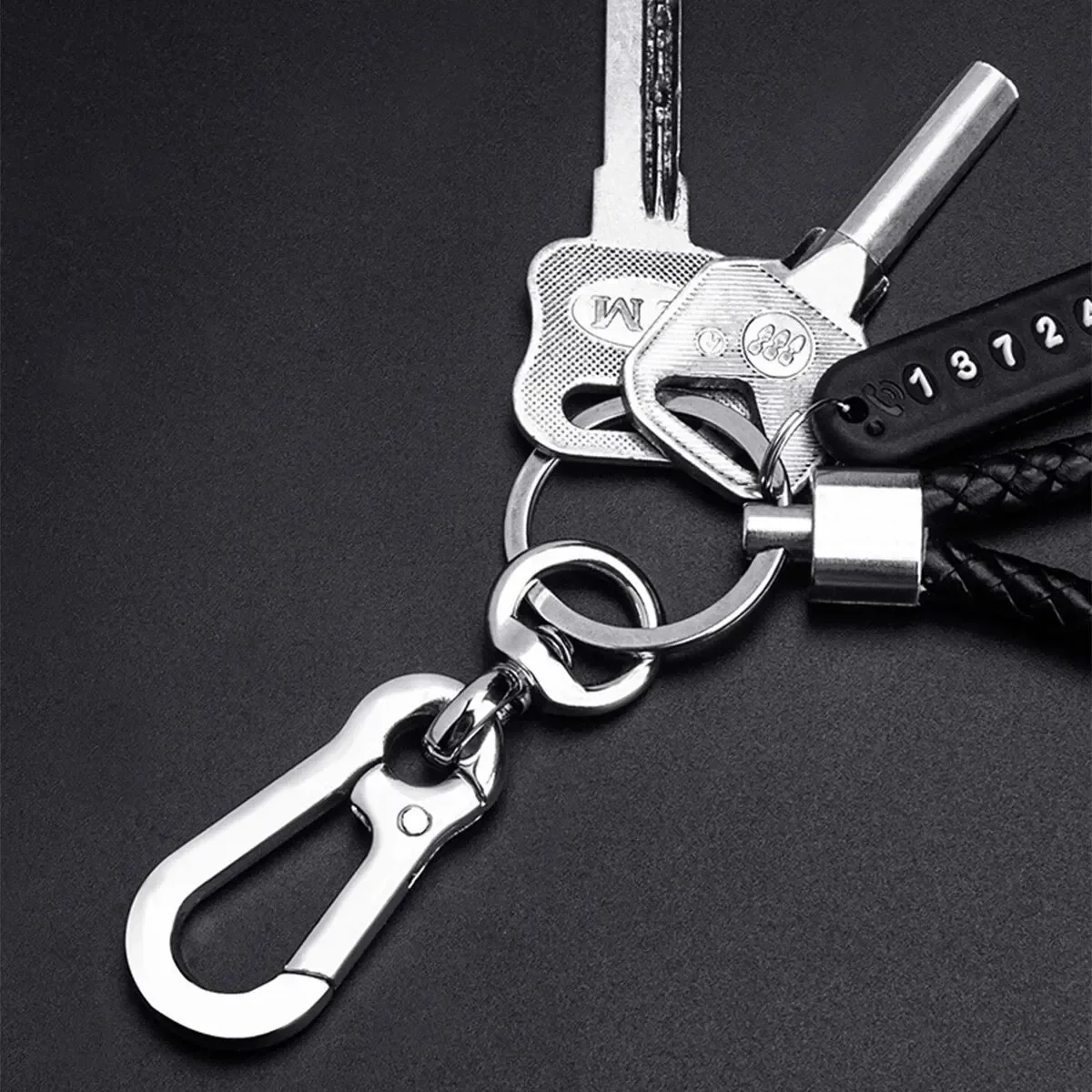 Trendy DIY Mobile Phone Number Plate Pendant Keychain for Men Punk Simple Woven Leather Rope Anti-lost Car Key Chain Accessories - Image 4
