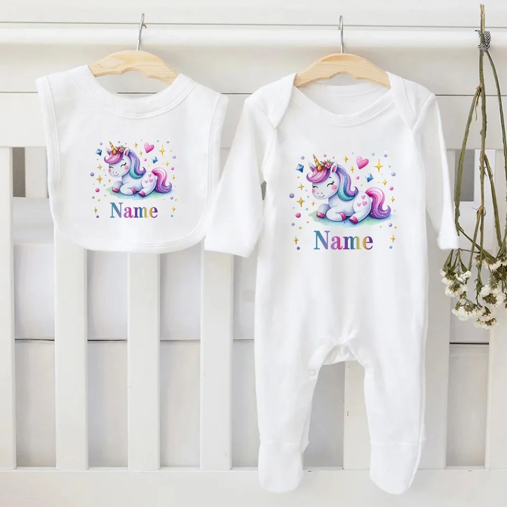 2 Pcs Baby Bib & Bodysuit Personalised Infant Bibs and Sleepsuit Set Newborn Coming Home Hospital Outfit Romper Baby Shower Gift - Image 9
