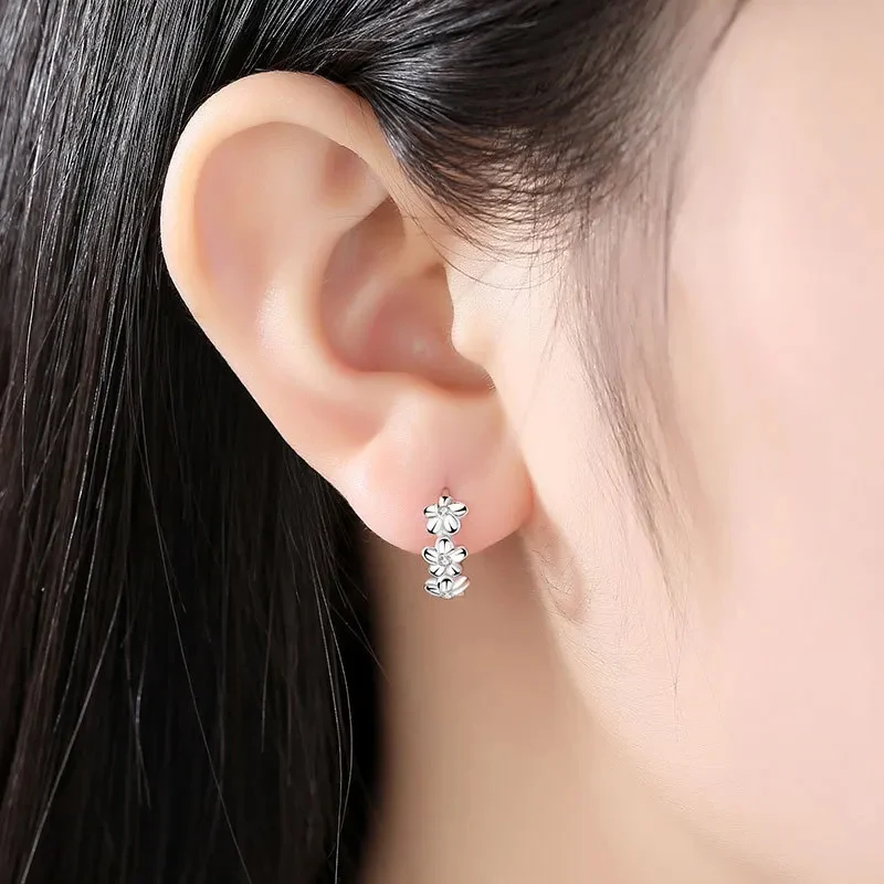 Top Sale 925 Sterling Silver Needle Earrings for Women's Wedding Fashion High Quality Jewelry Crystal Zircon Flower Cute Stud - Image 6