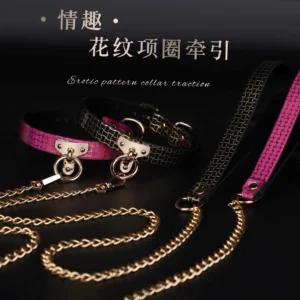CKQU BDSM Leather Adjustable Neck Collar with Metal Chain & Bell for Adult Bondage Roleplay Luminous Safe Control Hot Sale