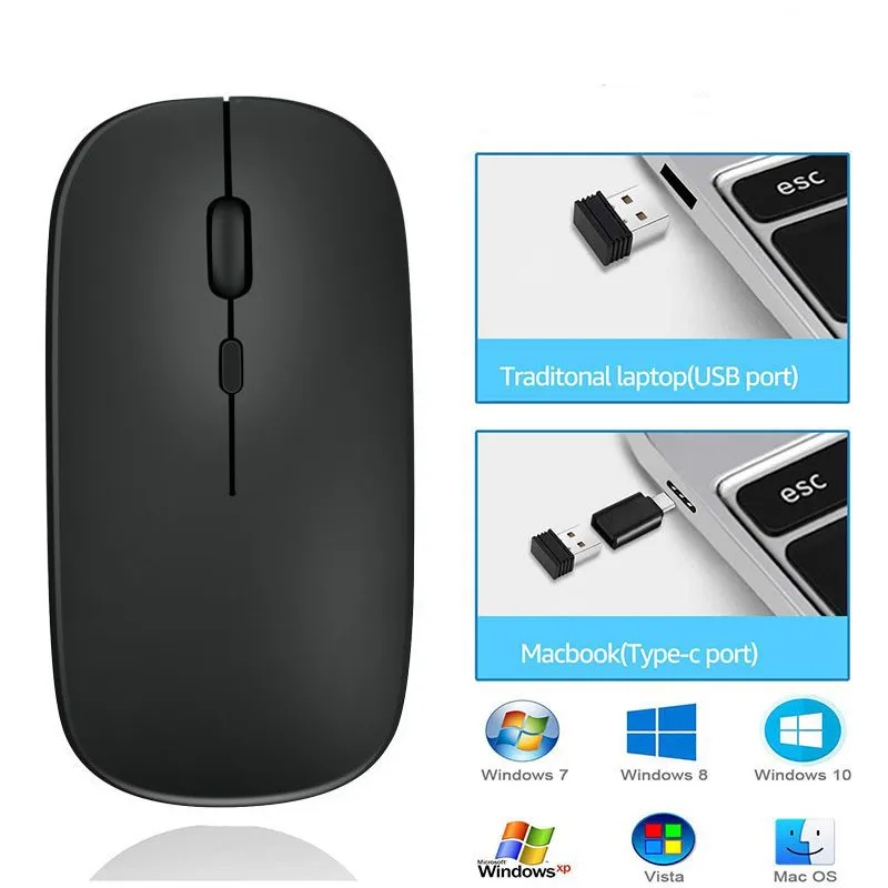 Portable Wireless Mouse Bluetooth-compatible 2.4GHz Dual Modes Computer Mice with Nano Receiver for Notebook PC Laptop Macbook - Image 3