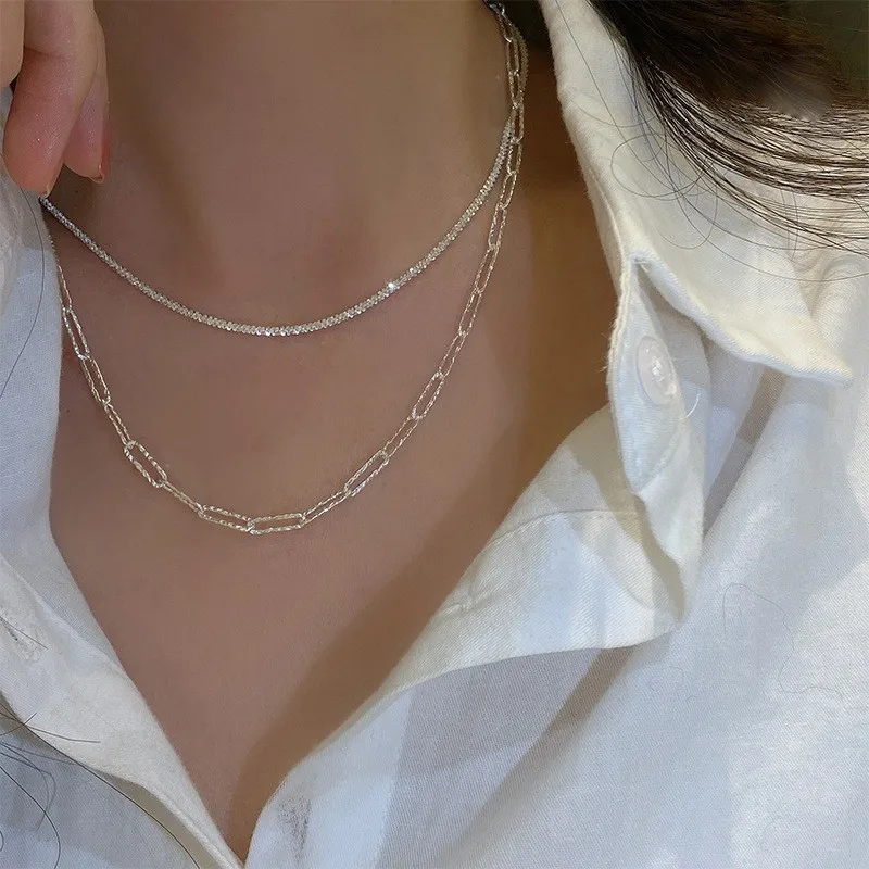 Silver Color Sparkling Necklace For Women Trendy Clavicle Chain Choker Girls Korean Wedding Party Jewelry Accessories - Image 9