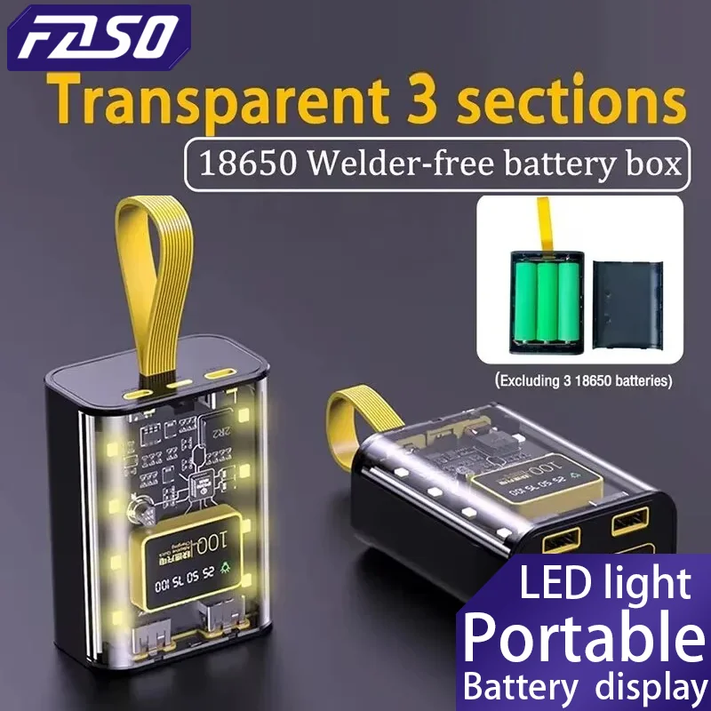 FASO 3*18650 Power Bank Cases Battery Storage Night Light Dual USB Charge DIY Shell for iPhone Xiaomi 18650 Battery Storage Box
