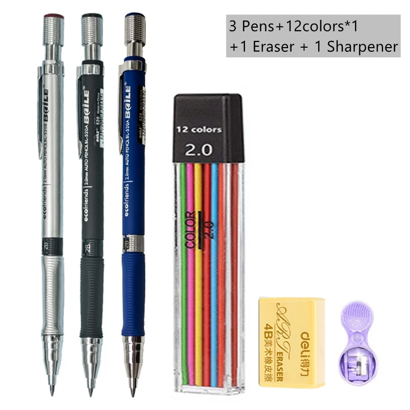 Mechanical Pencil Set 2.0 mm with 2B Black/Colors Lead Refill For Writing Sketching Art Drawing Painting School Automatic Pencil - Image 11