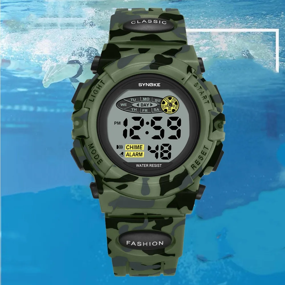SYNOKE Student Sport Watch For Kids Colorful Electronic Watches Waterproof Clock Children Digital Watch For Boys Camouflage - Image 3