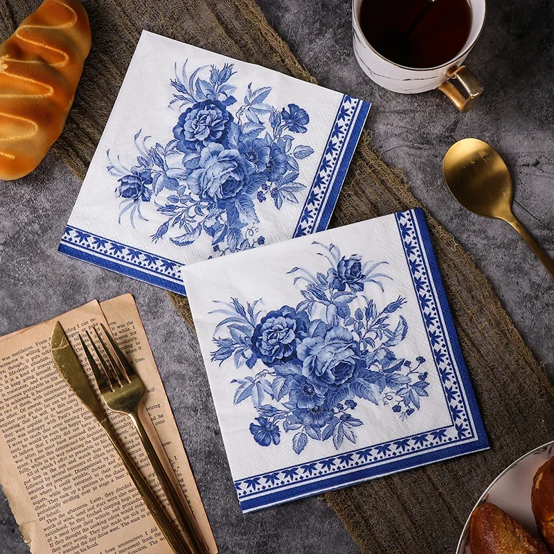 20pcs/Pac 33*33cm 2-Ply New Chinese Colourful Napkins Blue Printed Paper Napkins Wedding Paper Butterfly Bone Bart Paper - Image 7