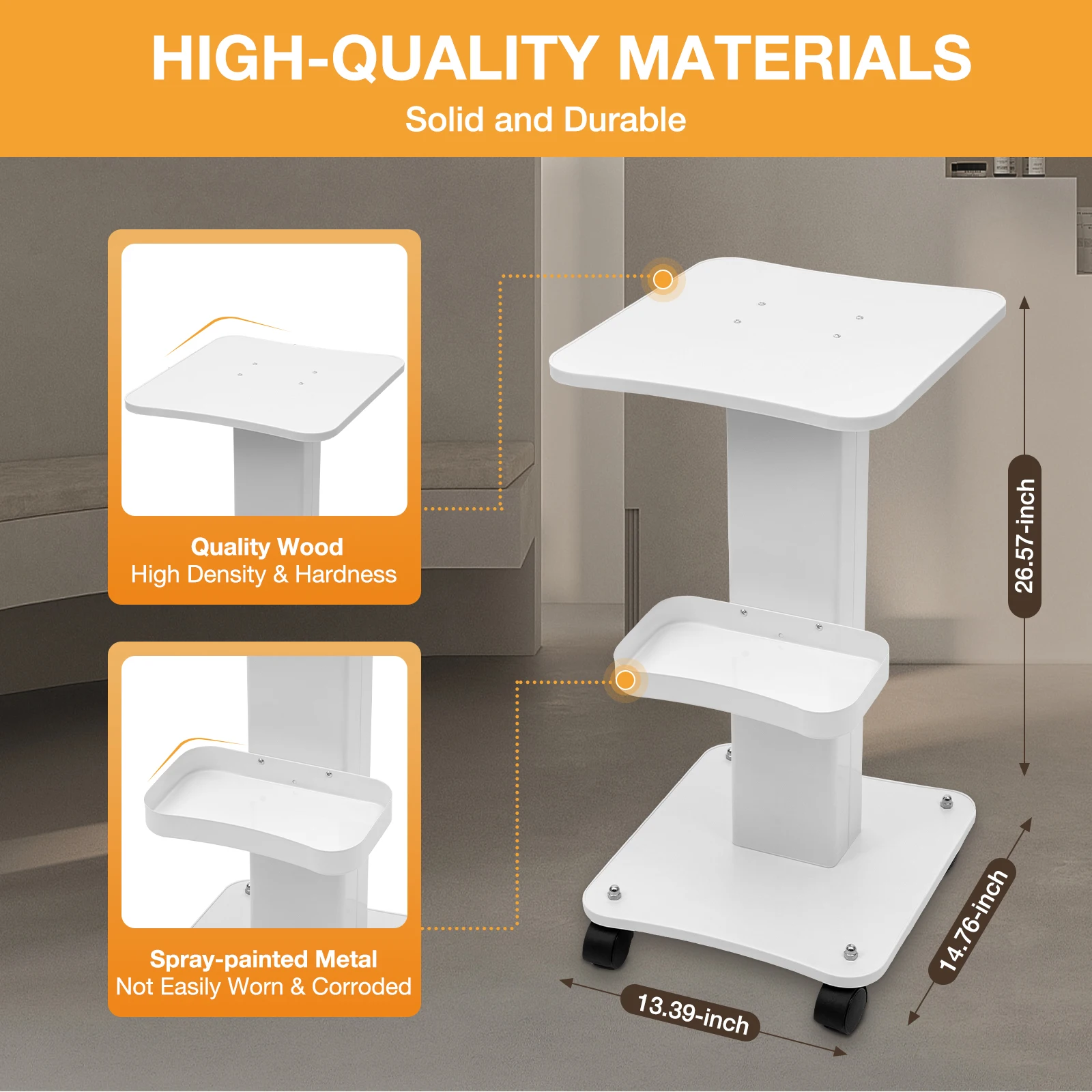 Beauty Equipment Cart SPA Machine Trolley Beauty Salon Rolling Trolley White Table Cart Small Bubble Medical Cart 360°Rotatable - Image 2