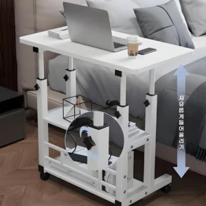 Double-Layer Office Desk Movable Bedside Computer Lazy Table with storage shelf Laptop white Bedroom Desk lift table furniture