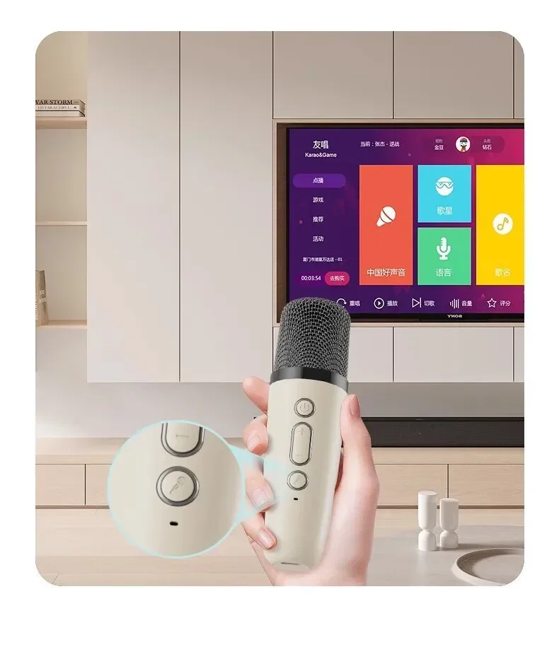 Mini Portable Karaoke Speaker -2 micphones Family KTV Singing Set with DSP Built-in RGB LED Lights Deep Bass Long Battery Life - Image 3