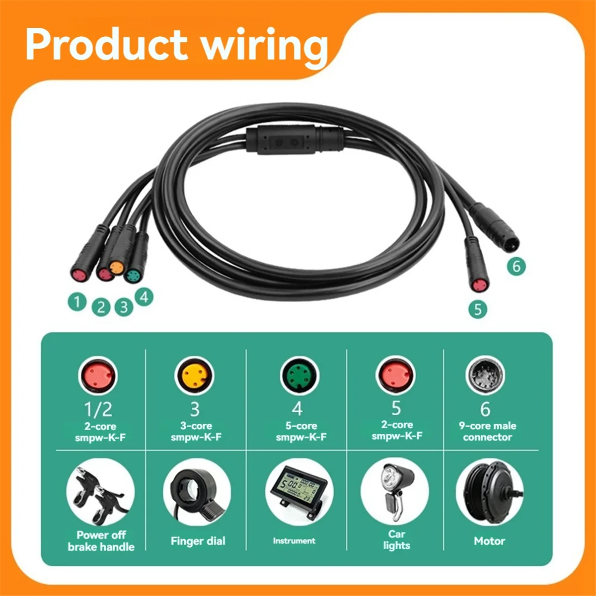 BAAU Electric Bicycle Cable 1TO5 Waterproof Cable Leads Wires for KT Controller Motor Throttle Brake Display - Image 5