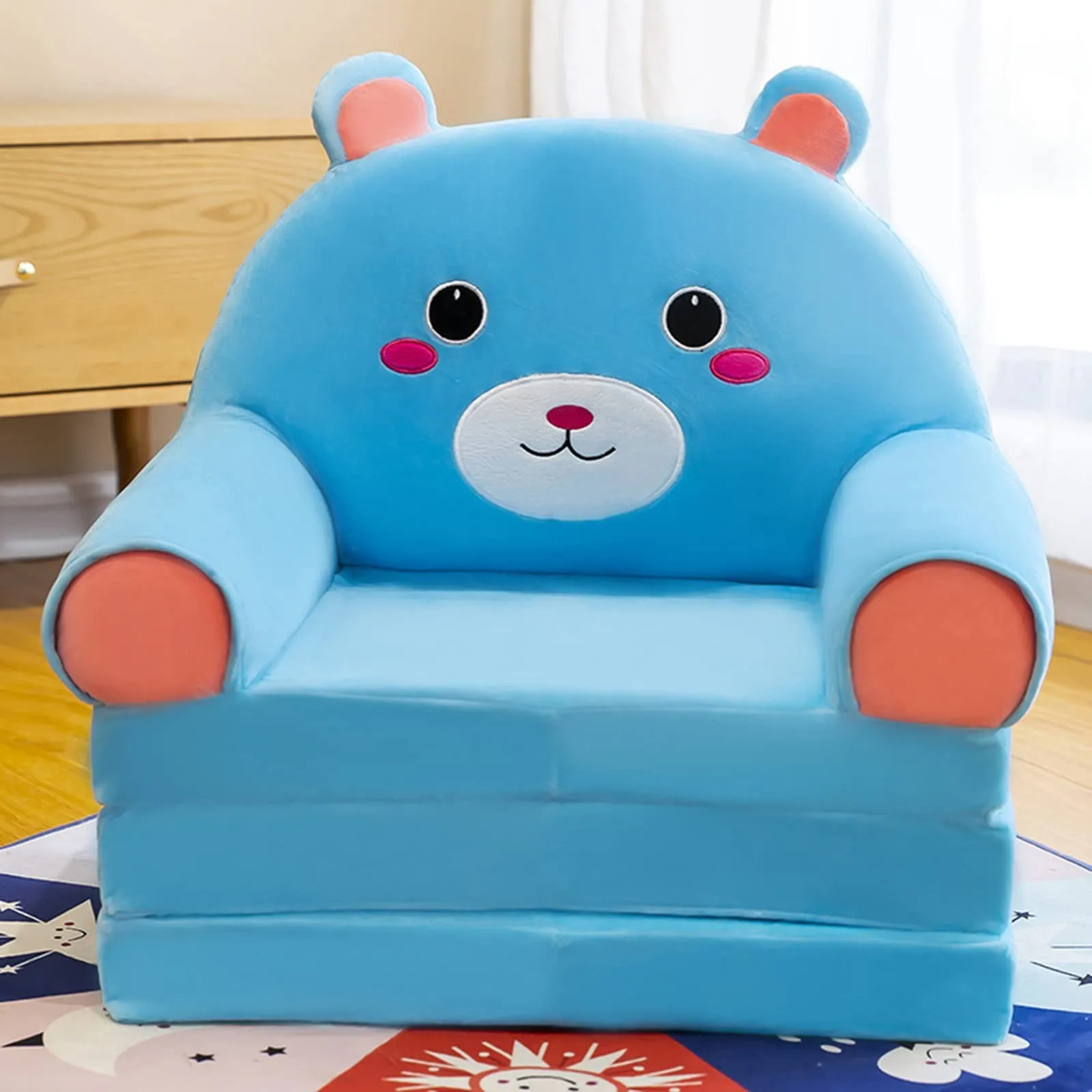 Plush Foldable Kids Sofa Backrest Armchair 2 In 1 Foldable Children Sofa Cute Cartoon Lazy Sofa Children Flip Open Sofa Bed For - Image 10
