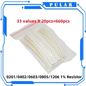 660PCS PLR 0201 0402 0603 0805 1206 1% SMD Resistor Assorted Kit 33Values Each 20pcs 1R-1M 10K 100K 1K 100R Resistance Set