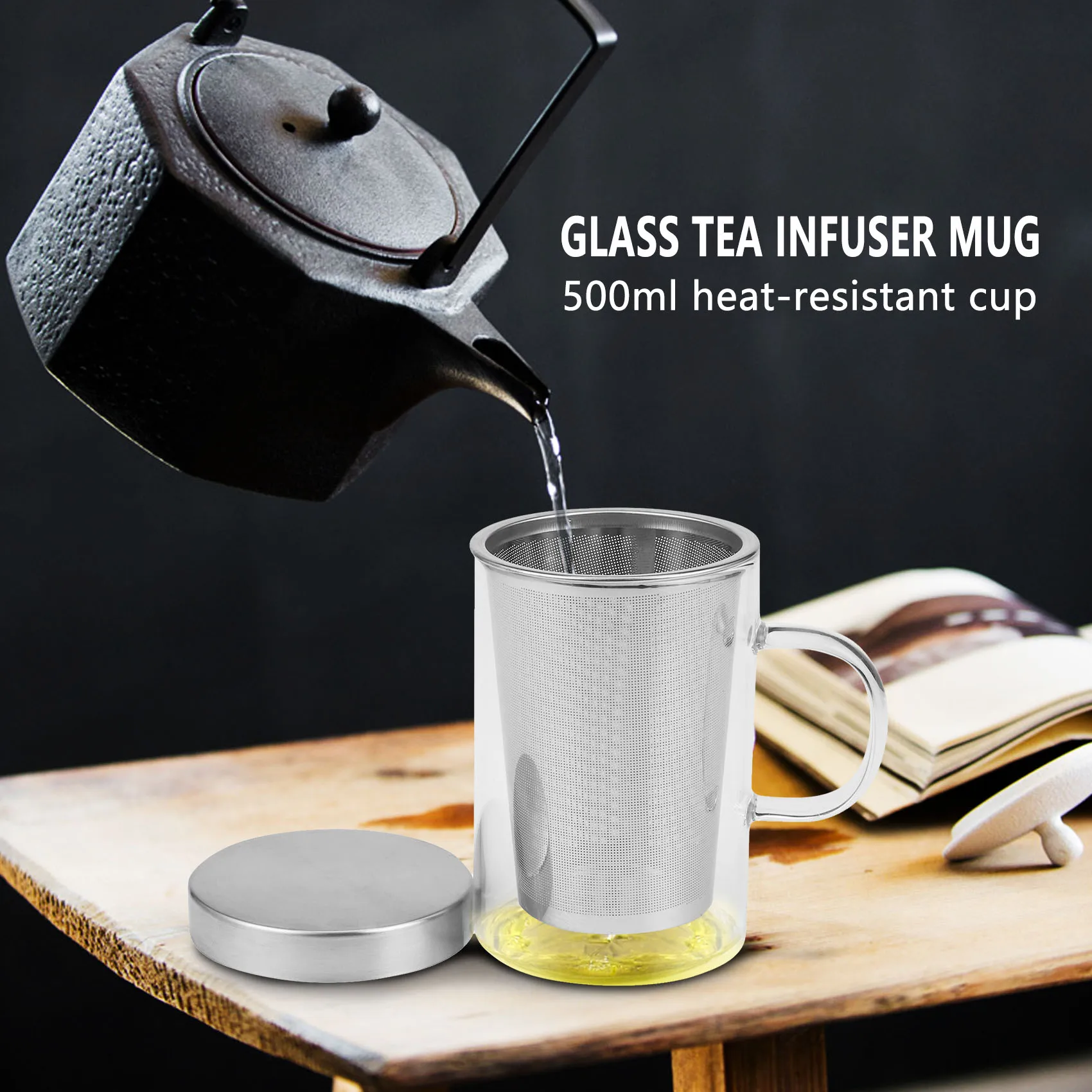 500Ml Travel Heat-Resistant Glass Tea Infuser Mug with Stainless Steel Lid Coffee Cup Tumbler Kitchen Heat-Resistant Large - Image 2