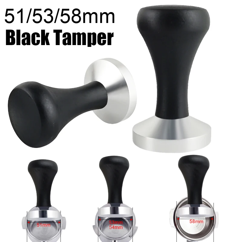 51mm/53mm/58mm Espresso Tamper Black Wood Handle Distributor Coffee Tampers Accessories Tools For 51/54/58mm Portafilters