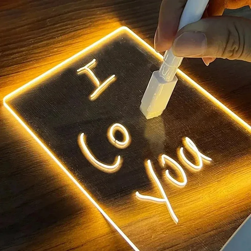 DIY Notepad LED Drawing Board Glowing Acrylic Message Board With Pen Erasable Children's Drawing Letter Message Board Night Lamp - Image 3