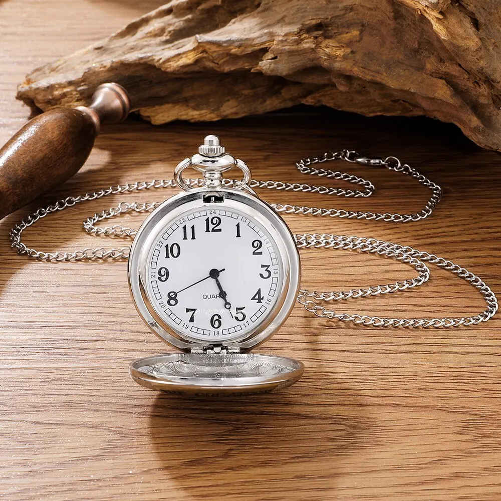 Vintage Silver Golden Luxury THE GREATEST DAD Quartz Pocket Watch Fob Chain Necklace Mens Fathers Gifts Clock Relogio De Bolso - Image 4