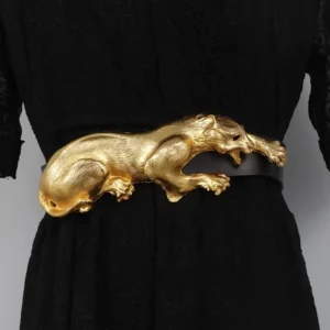 Women's Fashion Black Genuine Leather Gold Leopard corset Female Cummerbund Coat Waistband Dress Decration Wide Belt J005