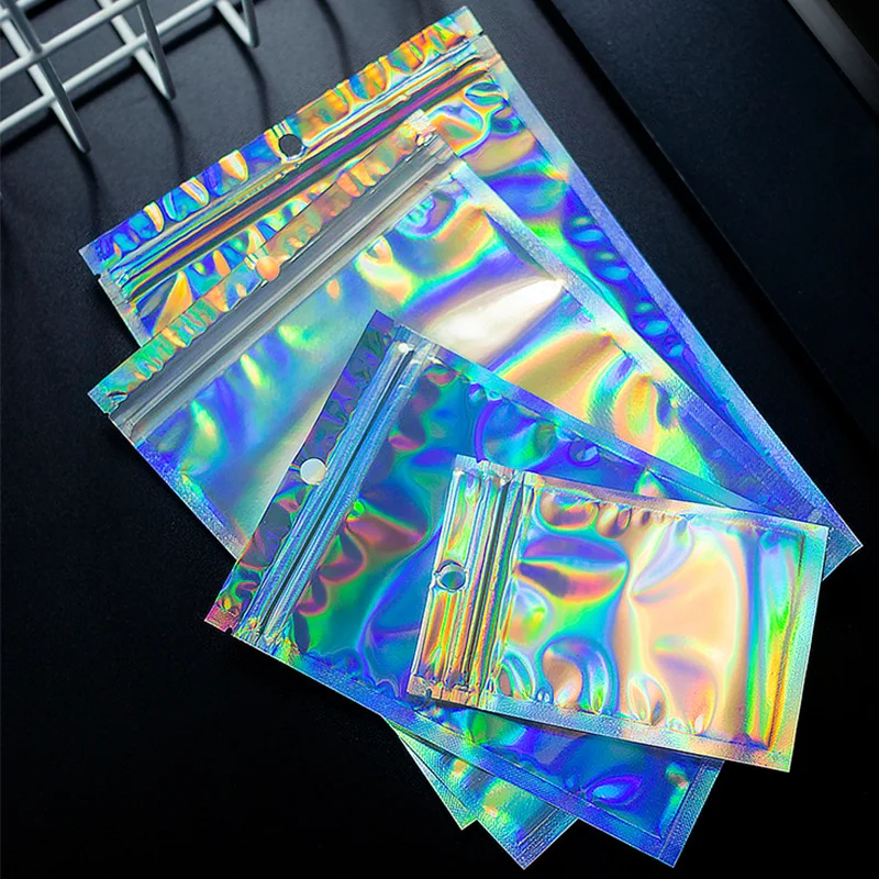 100pcs Holographic Bag Laser Rainbow Pattern Self Sealing Bag Candy Bag Front Window Sample Jewelry Packaging Plastic Pouch - Image 7