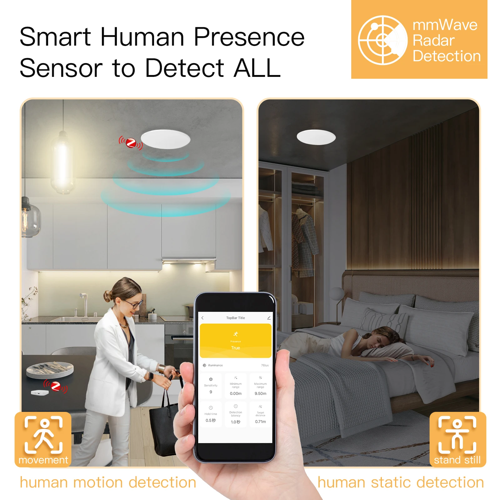 Tuya Smart ZigBee/WiFi Human Presence Detector Radar Detection Sensor Photometric 2 in 1 Function Smart Life Ceiling PIR Hub - Image 2