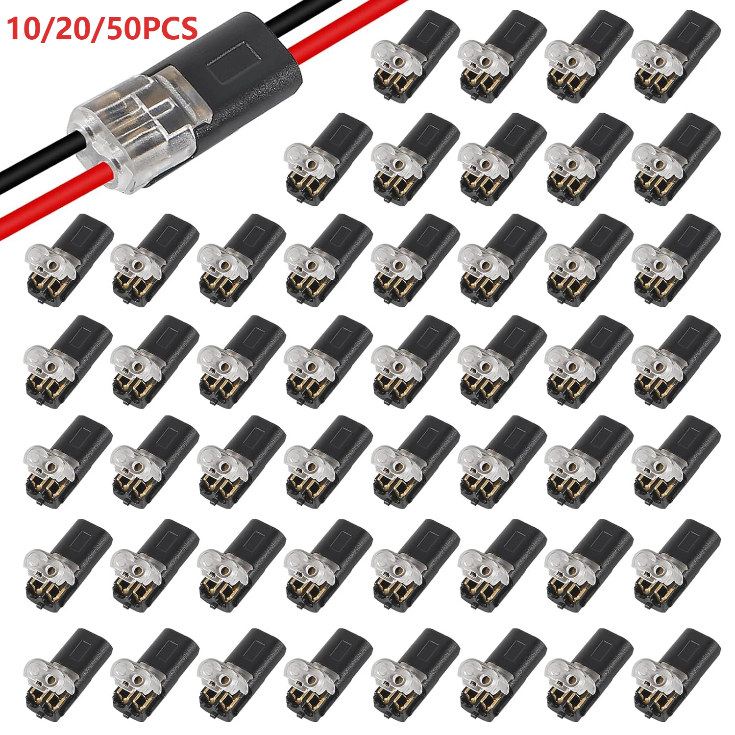 10/20/50 Pcs 2 Pin 2 Way Universal Compact No-Wire-Stripping Toolless Spring Wire Connectors Quick Splice Wire Connector