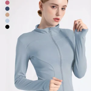 High Quality Waist Slimming Training Tops Women's  Tight Stand Collar Full Zipper long Sleeves Fitness Running Yoga shirts