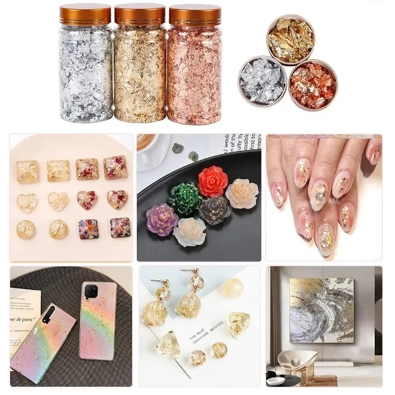 3g Golden Silvery Foil Decorative Paper Resin Mold Filling Resin Jewelry Making Metallic Foil Flakes For Nail Art Painting Craft - Image 4