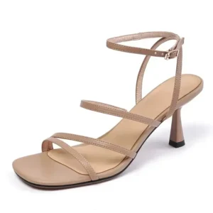 New Trend 2025 Ankle Strap Sandals Summer Women Sexy Party High Heels Black Light-Yellow Beige Apricot One Word Buckle Sandal