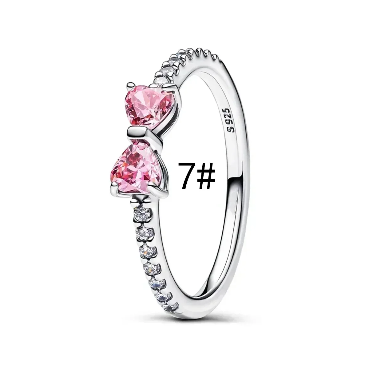 Pink Bow Set Original 925 Sterling Silver Colorful Zircon Ring Earrings Bracelet Necklace Original DIY Women's Jewelry Gift - Image 28