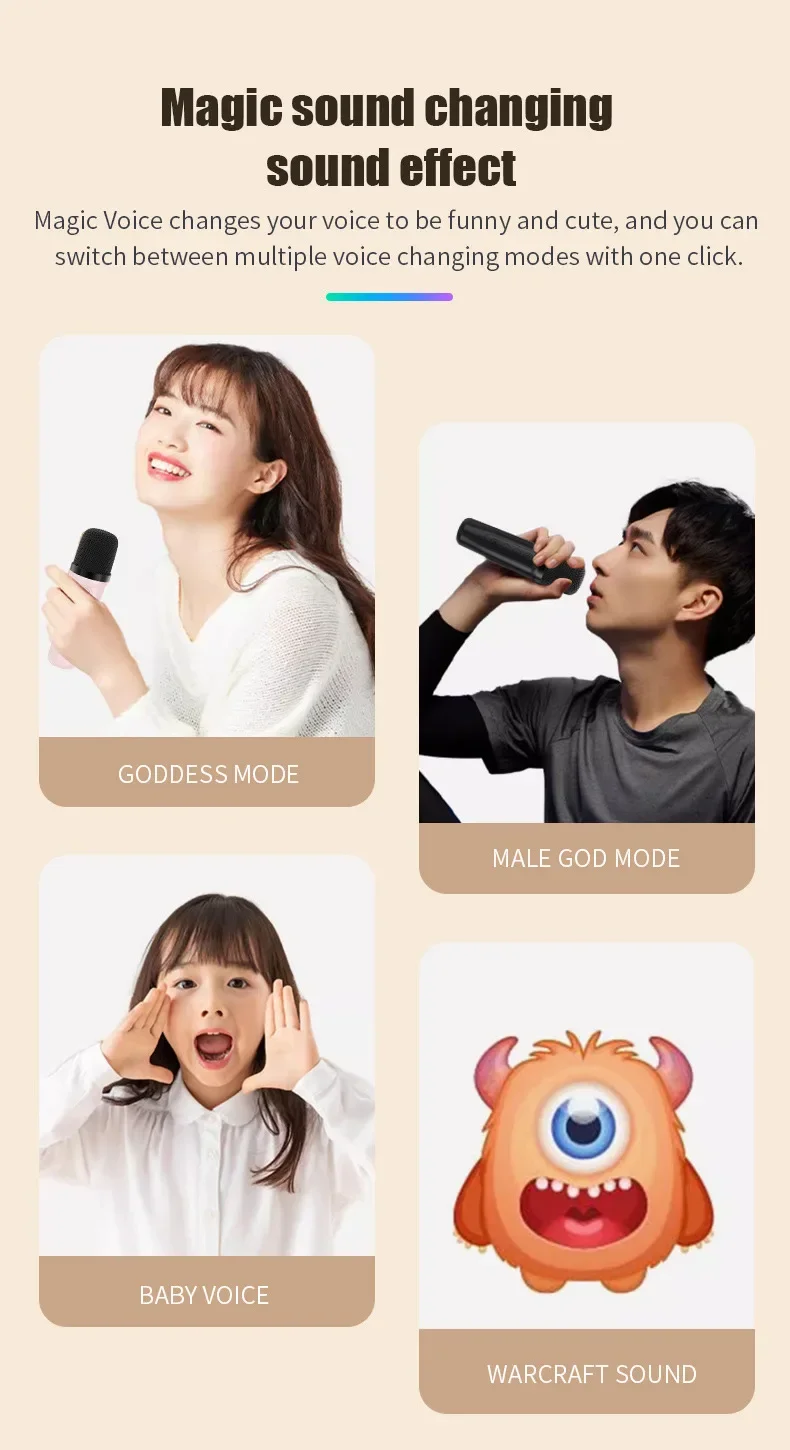 Mini Portable Karaoke Speaker -2 micphones Family KTV Singing Set with DSP Built-in RGB LED Lights Deep Bass Long Battery Life - Image 5