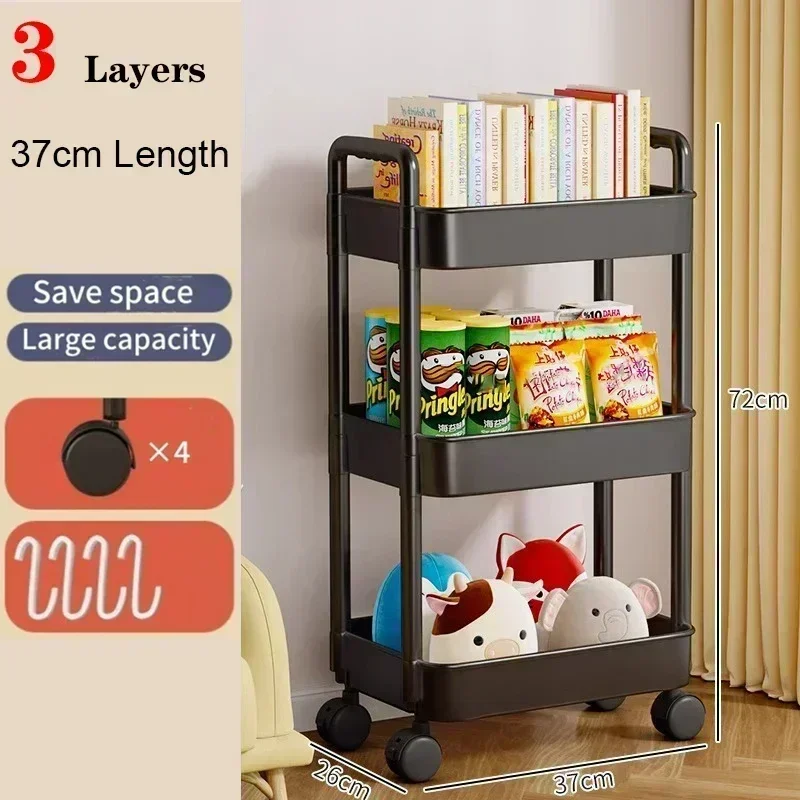 Bookshelf Storage Trolley Multi-Layer Shelves Household Snacks Storage Rack Mobile Kitchen Organizer Cart With Wheels - Image 8