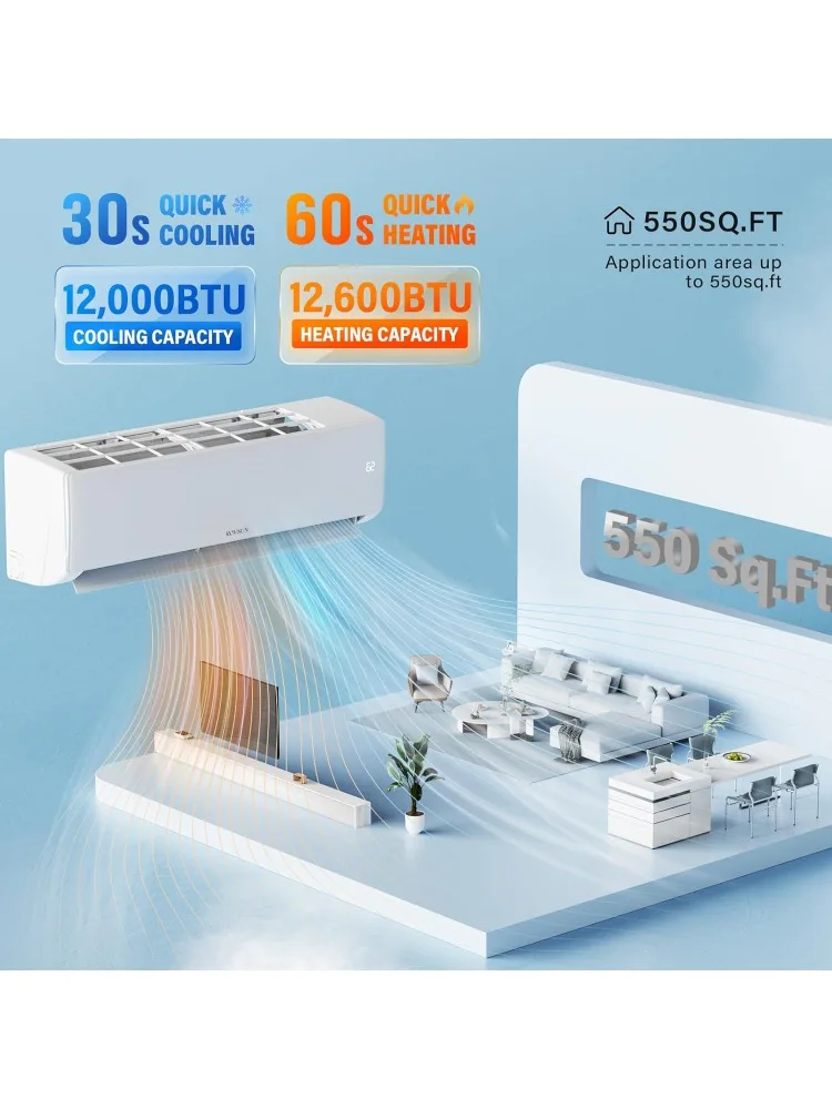 12000 BTU Wifi Enabled Mini Split Air Conditioner & Heater with Inverter, 21 SEER2 Energy Saving 115V Ductless Split AC U - Image 2