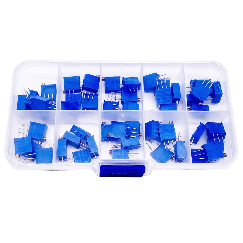 10 kinds of 50pcs 3296W multi-turn precision adjustable resistor trimmer potentiometer ESC kit 500R/1K/2K/5K/10K/20K/50K/100K/1M - Image 6