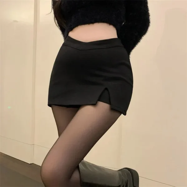 Black Split Mini Skirts Women Summer Sexy Club High Waist Slit Skirt Streetwear Korean Party Fashion Irregular Slim A Line Skirt - 图片 2