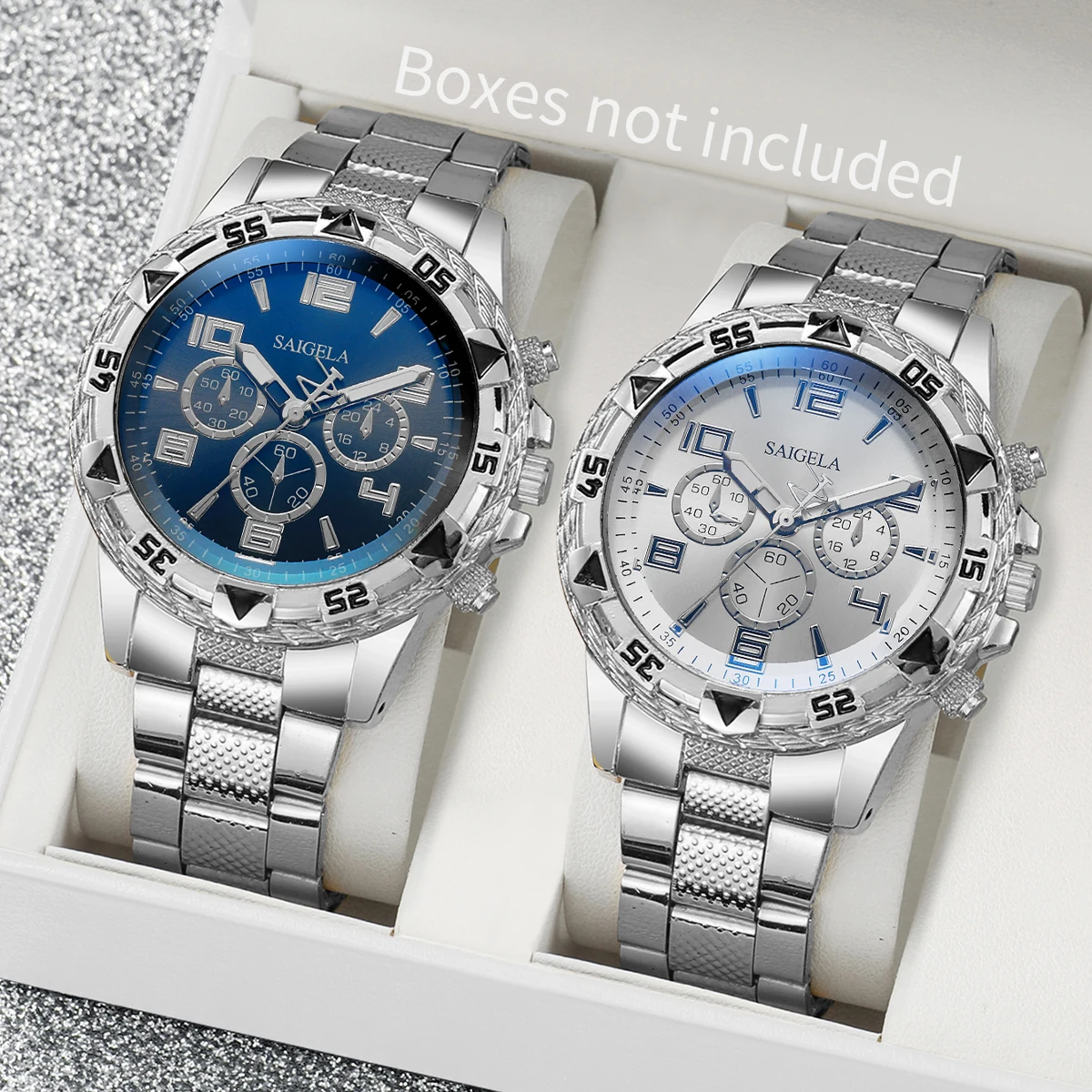 2pcs/set Fashion Steel Band Men's Quartz Watch Male Wristwatches Set (Without Box)