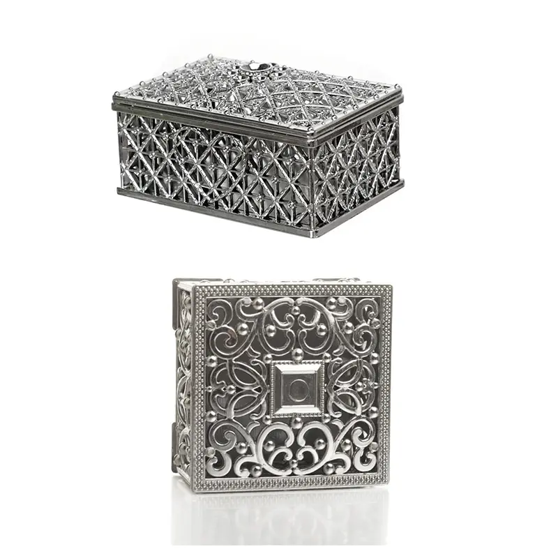 2 PCs Mini Treasure Storage Jewelry Box Silver-color Hollow Flower Pattern Jewelry Case Boxes for Necklace Earring Ring - Image 7