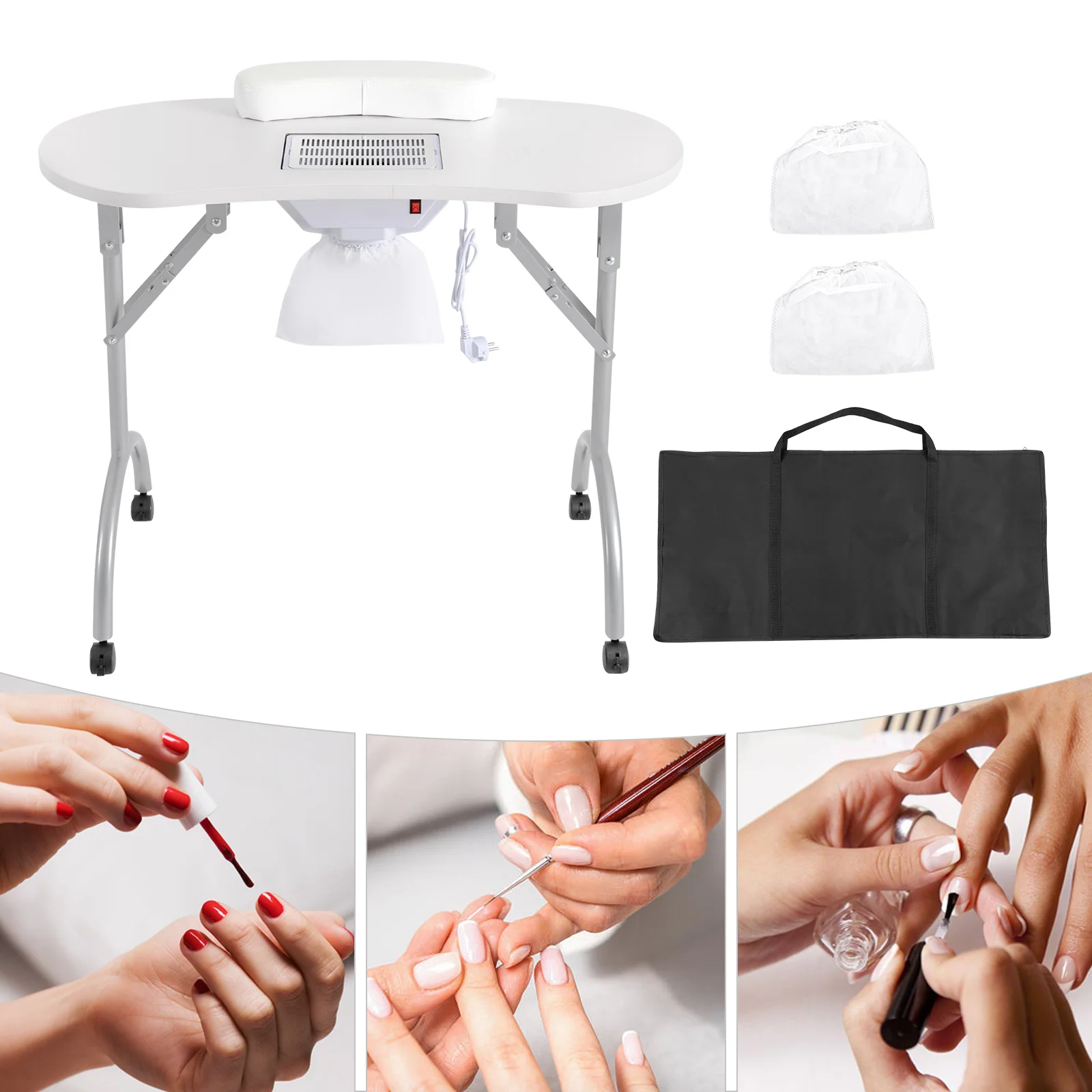 Folding Manicure Table Manicure Table with Suction 90 x 40 x 72.5 cm with Drawer Portable Nail Table Nail Care - Image 4