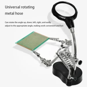 3.5X 12X Helping Hands Third Hand Soldering Iron Welding Stand Station with 2 LED Clip Welding Magnifier Magnifying Glass