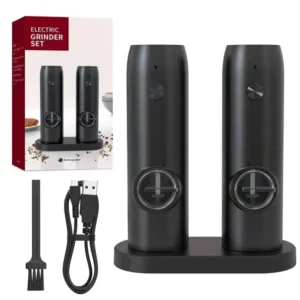 Electric Salt and Pepper Grinder Set with Charging Base and LED Light Adjustable Coarseness Automatic Spice Herb Mill