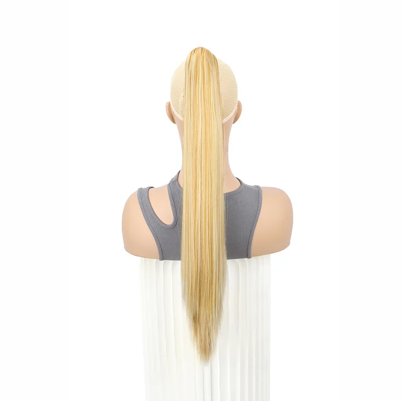 24Inch Synthetic Long Straight Claw Clip On Ponytail Hair Extensions Heat Resistant Ponytail Blonde Black Hairpiece for Women - Image 9