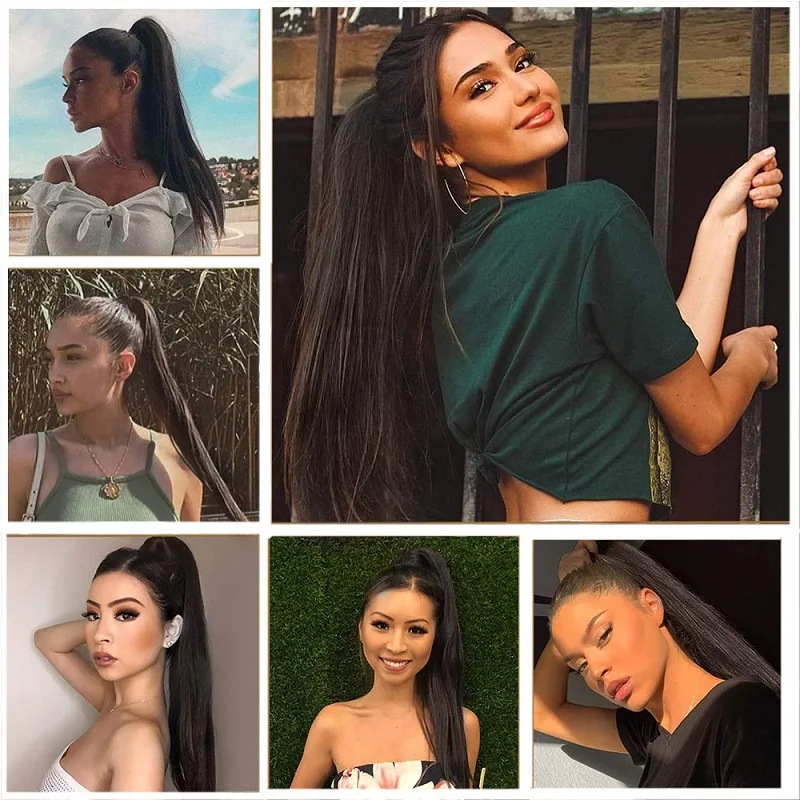 24Inch Synthetic Long Straight Claw Clip On Ponytail Hair Extensions Heat Resistant Ponytail Blonde Black Hairpiece for Women - Image 6