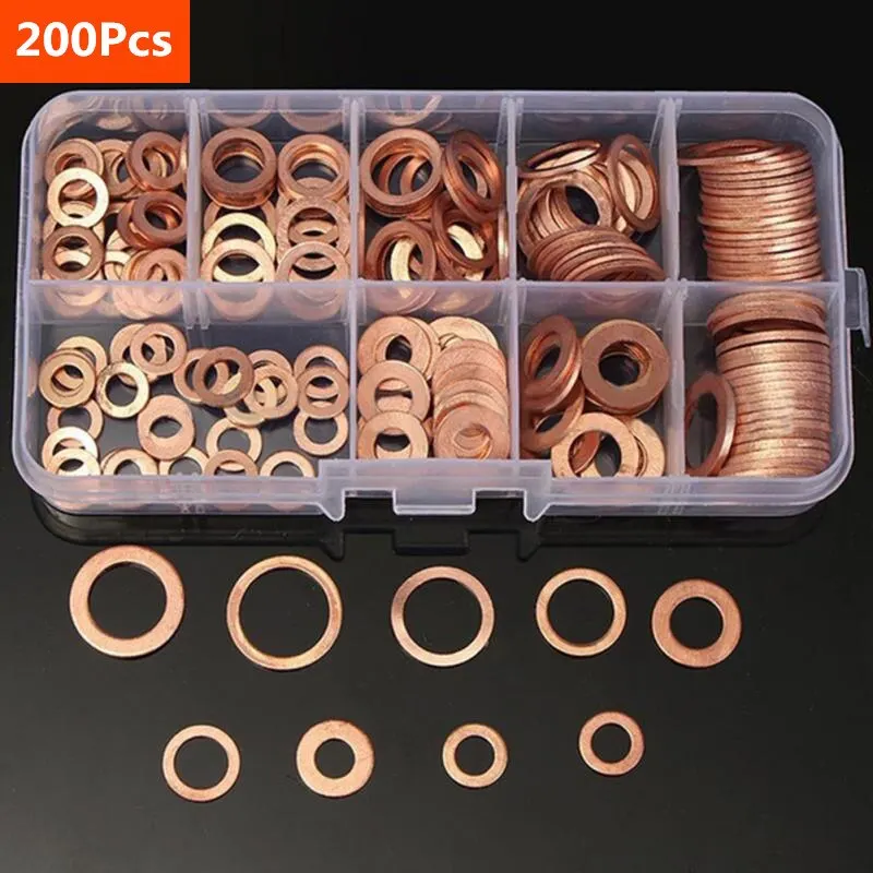 Copper Washer Gasket Nut and Bolt Set Flat Ring Seal Assortment Kit with Box //M8/M10/M12/M14 for Sump Plugs - Image 3